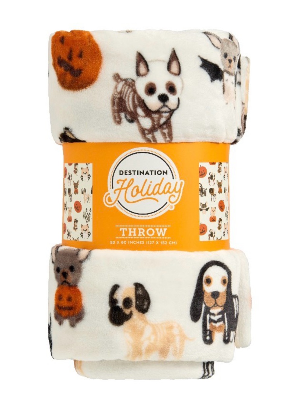 White Halloween Dog Print Throw Blanket
